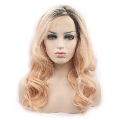 

Amazing Star Synthetic Hair Lace Frontal Wigs Wavy Wigs Heat Resistant Hair Wigs Free Part Pale Gold Color