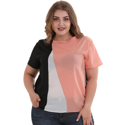 

Roseonmyhand Women Plus Size Blouse Chiffon short sleeve Patchwork Loose Tops