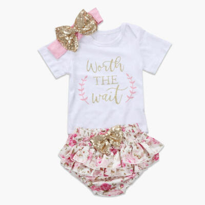 

Newborn Baby Girl Summer 3pcs Clothes Romper Tops Floral Pants Outfits Set 0-24M