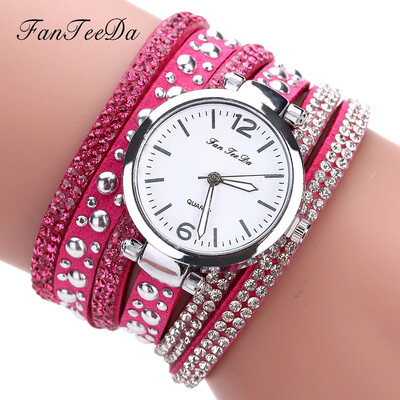 

FanTeeDa Multi Layers Women Quartz Bracelet Watch PU Leather Weave Wrap Crystal Wristwatch Jewelry Gifts 533