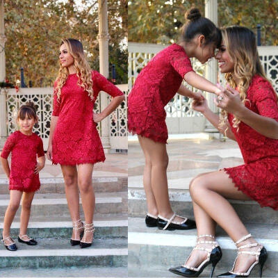 

Fashion Summer Family Matching Dresses Mother & Daughter Women Girls Lace Dress Party Clothes