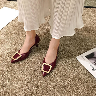 

Xiao Xiangfeng Single Shoe Female Summer Korean Version Metal Square Button High-heeled Shoes with Fine Heels&Shallow Mouth Sh