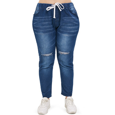 

Plus Size Drawstring Waisted Ripped Jeans