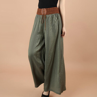 

Womens Summer Lace-up Wide Leg High Waist Casual Trousers Loose Crop Pants Hot