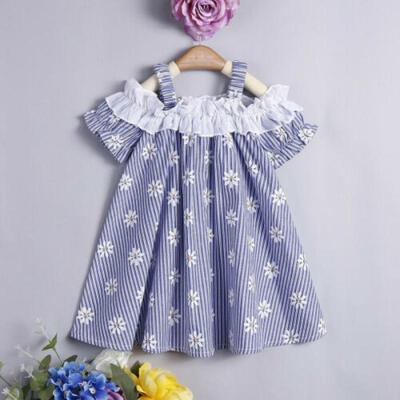 

Toddler Kid Baby Girl Off Shoulder Striped Pageant Party Princess Dress Sundress