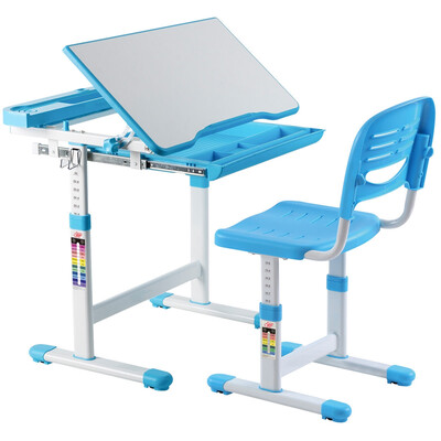 

Multifunctional Height Adjustable Childrens Desk Chair Set-Blue