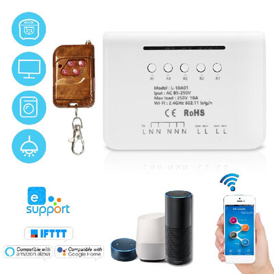 

eWeLink 4CH WIFI Switch Module RF 433MHz 4 Gang Wireless Smart Switch 1PCS 4 Button Remote Controller Compatible with Amazon Ale