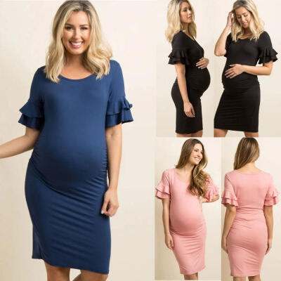 

Women Pregnant Short Sleeve Flower Maxi Dress Maternity Dress Photography Props