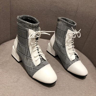 

Martins boots womens autumn&winter plus velvet chiffon coarse lace-up English style short boots fashion boots women