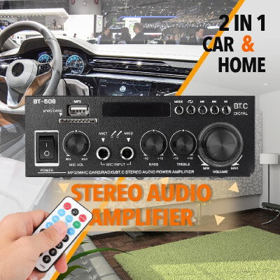 

Mini Power Amplifier Audio MP3 Player FM Radio BT Digital Audio Receiver LCD Display Dual Microphone Input BT Amplifier
