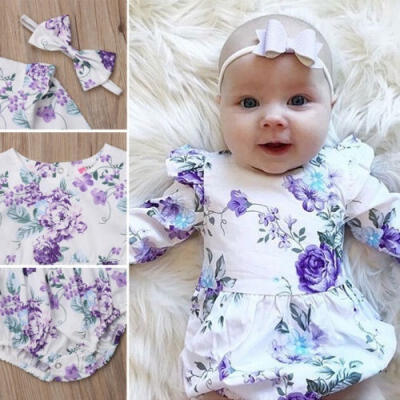 

Floral Newborn Baby Girl Bodysuit Long Seeve Romper Jumpsuit Headand Clothes 0-24M