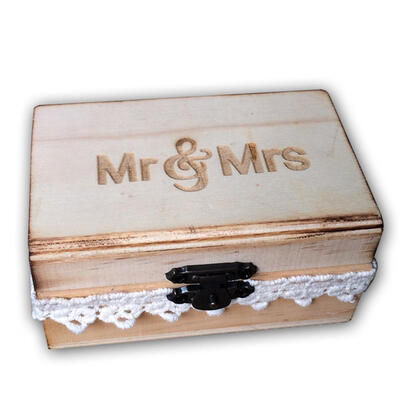 

Rustic Wood Retro Wedding Ring Box Ring Pillow Case with Lace Gift Holder