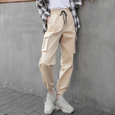 

Womens Loose Cargo Harem Pants Elastic High Waist Casual Sport Cropped Trousers