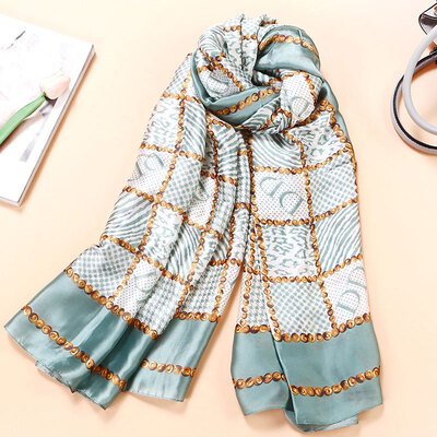 

European&American fashion simulation silk chain color silk scarf beach holiday sunscreen silk scarf shawl beach towel