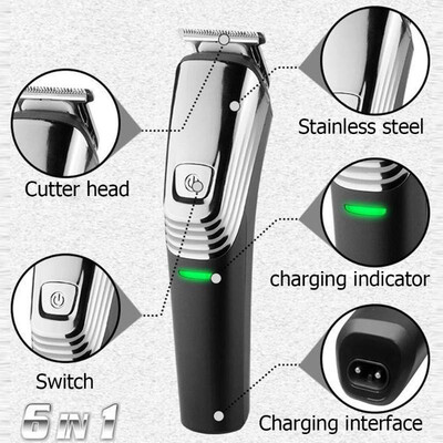 

KEMEI 6 in 1 Men Electric Hair Clipper Washable Rechargeable Nose Trimmer