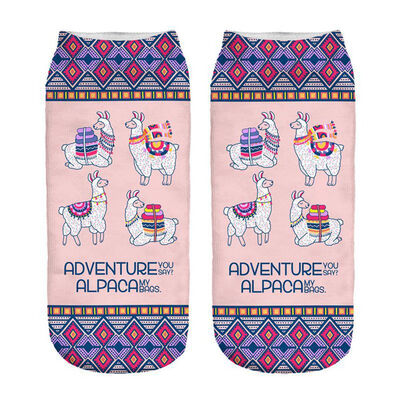 

1Pair Women Low Cut Ankle Socks Funny Llama 3D Printing Socks Cotton Hosiery Printed Alpaca Socks