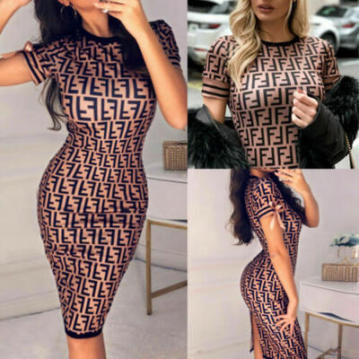 

New Womens Split Bodycon Short Sleeve Holiday Ladies Summer Party Mini Dress