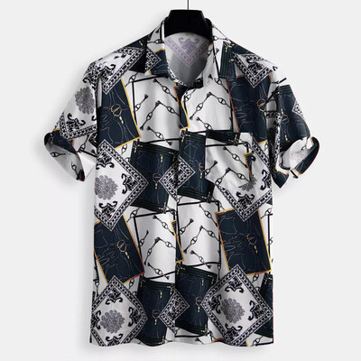 

Tailored Mens Multi Color Lump Chest Pocket Short Sleeve Round Hem Loose Shirts Blouse