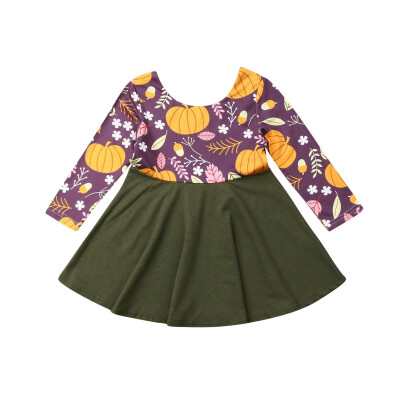 

New Halloween Kids Baby Girl Long Sleeve Pumpkin T-shirt Skirt Outfit Clothes