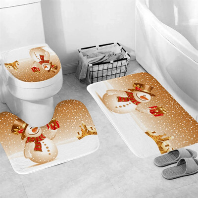 

〖Follure〗3Pcs Christmas shower Curtain Bathroom Anti-slip Carpet Rug Toilet Cover Mat Set