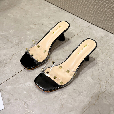 

Slipper women 2019 spring&summer fashion new lazy transparent thin high-heeled sandals Korean version of Joker personality wor