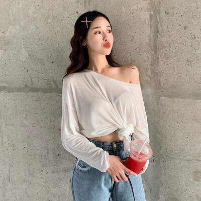 

Basic T Shirt Women Long Sleeve off shoulder Tops Spring Autumn Tee Shirt Women Korean Style T-Shirt Cotton Tshirt