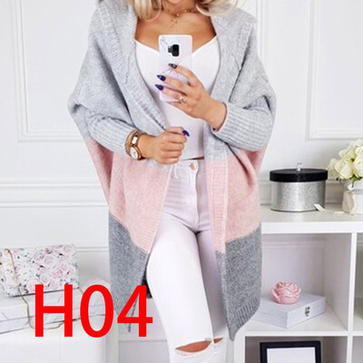 

2019 Women Fashion Casual Solid color Splice Hooded Sweater Medium&long section Sweater cardigan Coat