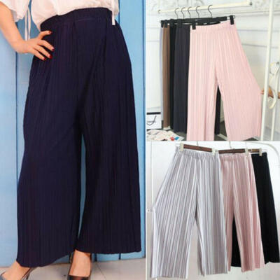 

Women Pleated Chiffon &Flax Elastic Waist Harem Wide Leg Pants Legging Trousers