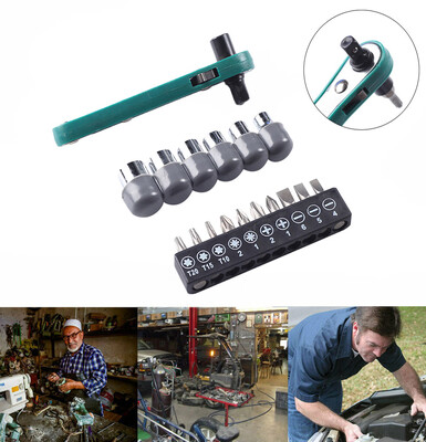 

〖Follure〗Mini Rapid Ratchet Wrench 14 Screwdriver Bit Rod Socket Spanner Hand DIY Tool