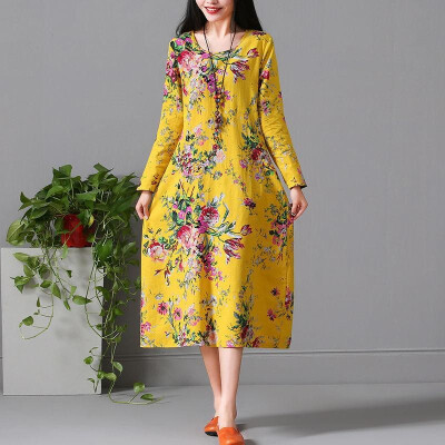 

Autumn&winter long-sleeved fashion dress floral loose a word skirt long section was thin foreign trade LAZADA explosions suppl