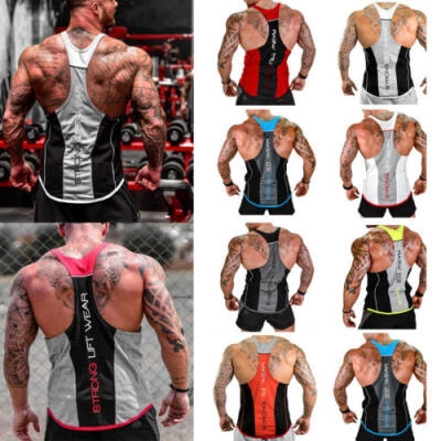 

Mens Bodybuilding Stringer Tank Top Y-Back Gym Workout Sports Vest Shirt Clothes