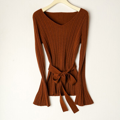 

Card&Geese cashmere sweater ladies v-neck autumn&winter pure color pure cashmere belt belt 10537