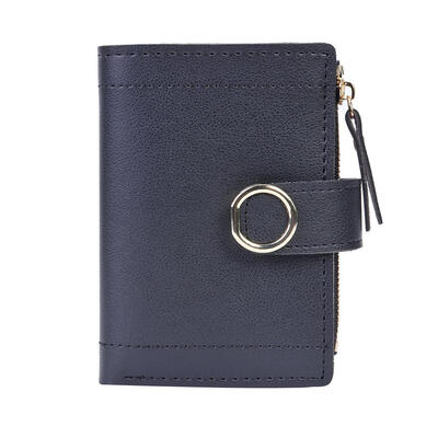 

Cute Snap Zipper Clutch Women Bifold Purse Solid Color Leather Card Holder