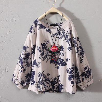 

Women O Neck T-Shirt Ladies Retro Floral Summer Beach Loose Tunic Blouse Tops