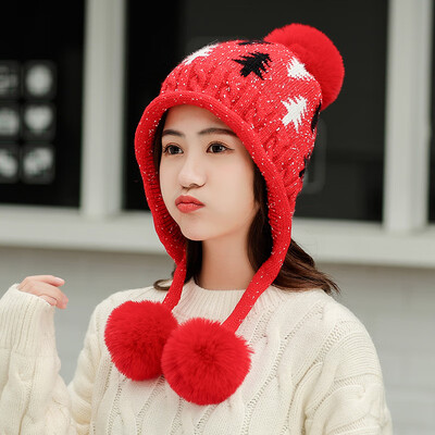 

Wool Hat Female Winter Hundred Sets Korean Edition Sweet Tide Plushing Thickened Warm Knitted Cap Lovely Ear&Moon Cap