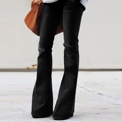 

〖Follure〗Fashion Women Jeans Denim Hole Female Mid Waist Stretch Slim Flare Pants