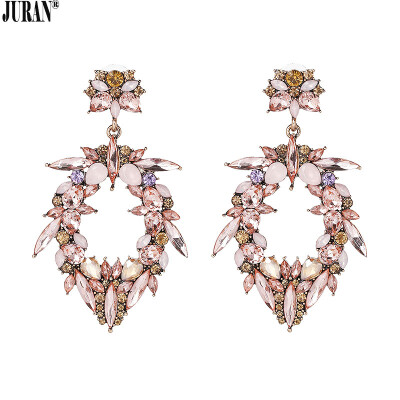 

2 Colors Luxury Big Crystal Nevaeh Drops Statement Crystal Clusters Brincos Elemant Pink Dangle Earring women JURAN Jewelry