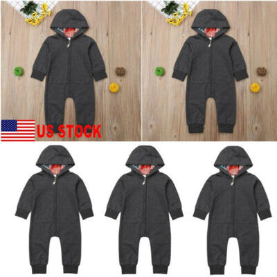 

US Newborn Baby Girl Boy Cotton Hoodie Jumpsuit Long Sleeve Romper Outfits 3-24M