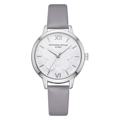 

Top Womens Watches Thin Embossed Butterfly Pattern Dial Quartz Wristwatch Leather Strap Ladies Dress Gift ClockReloj Mujer
