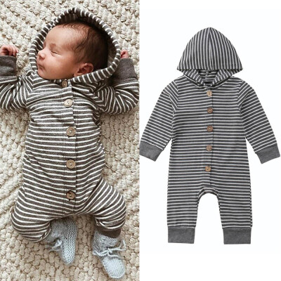 

Newborn Baby Girls Boys Long Sleeves Hooded Stipe Romper Kids Clothing Jumpsuit