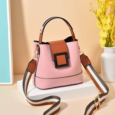 

Womens Chaozhou Korean Version Baitao Slant Handbag Simple Fashion Bucket Bag Wide Shoulder Strap Single Shoulder Bag