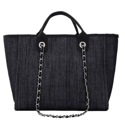 

Simple Solid Color Large Capacity Tote Pouch Women Chain Zip Shoulder Canvas Bag