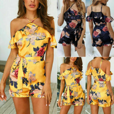 

AU Women Casual Off Shoulder Playsuit Jumpsuit Romper Summer Beach Shorts Dress