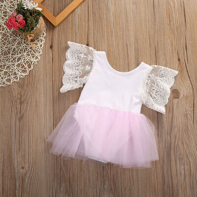 

Newborn Kids Baby Girls Pink Romper Party Lace Tutu Dress Clothes Outfits 0-3Y
