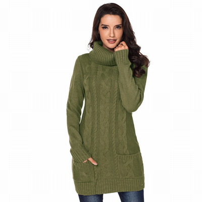 

Long sleeved turtleneck ribbed knit long sweater womens