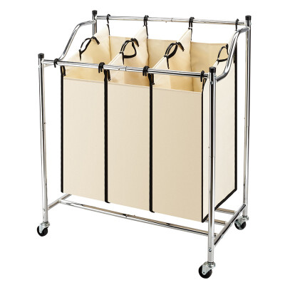 

3-Bag Laundry Sorter Cart on Wheels Laundry Hamper with Removable Bags Chrome