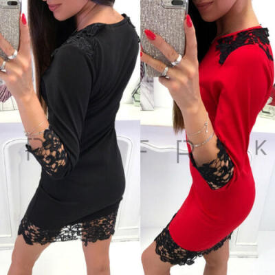 

Women Long Sleeve Bodycon Lace Mini Dress Club Evening Cocktail Party Clubwear