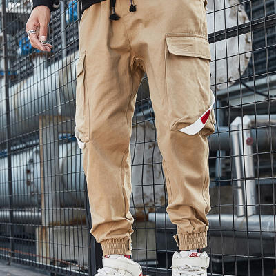 

2019 Autumn Men Harem Hip Pop Multi-pocket Pants Velcro Beam Foot Cargo Pants Loose Hip-hop Sweatpants Joggers Trousers Male