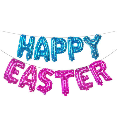 

Toponeto 16 inch Large Happy Easter Foil Balloon Set Banner Bunting Party Decoration