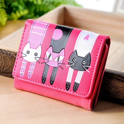 

Fashion Short Women Wallets Cute Cartooon Cat Money Bag Coin Purse Leather Girl Clutch Student Femme Lovely illustration Wallets